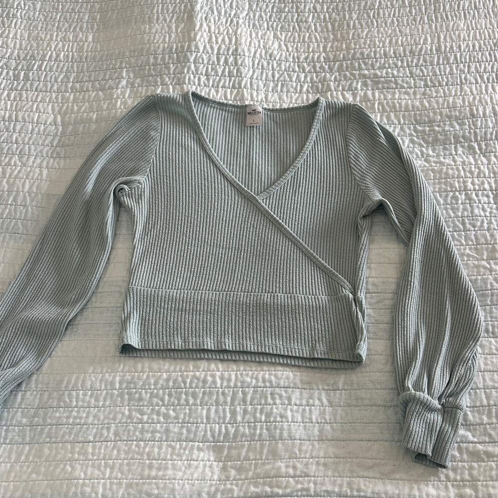 Hollister Soft Light Aqua Ribbed Knit Top